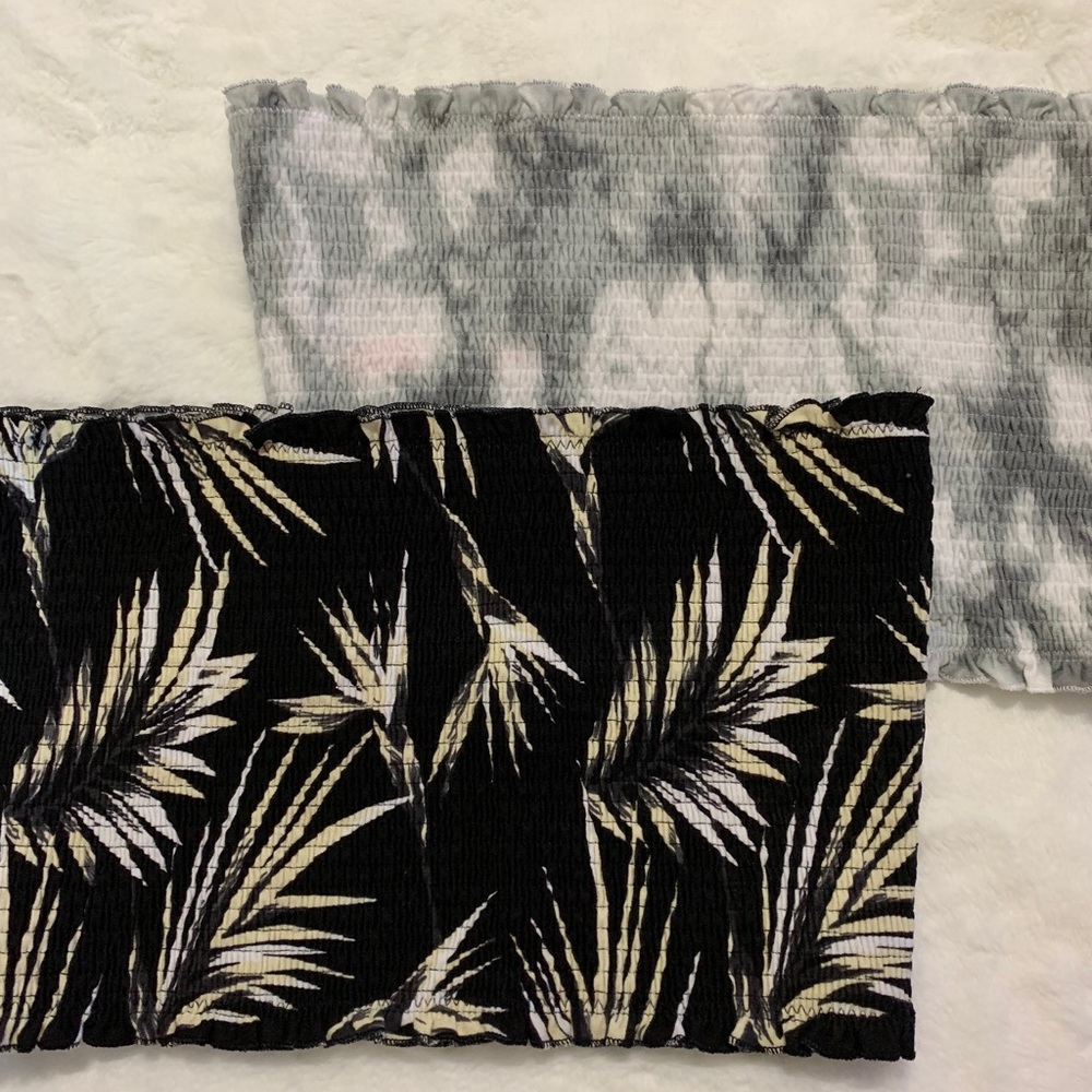 Black Floral + Grey White Tube Top